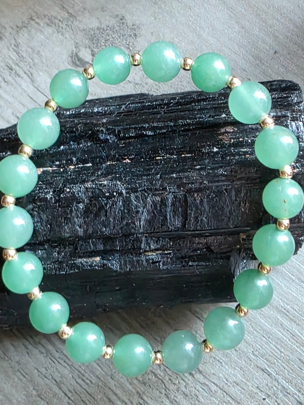 Green Aventurine Beaded Stretch Bracelet with 14k Gold Plated Spacer | 8mm